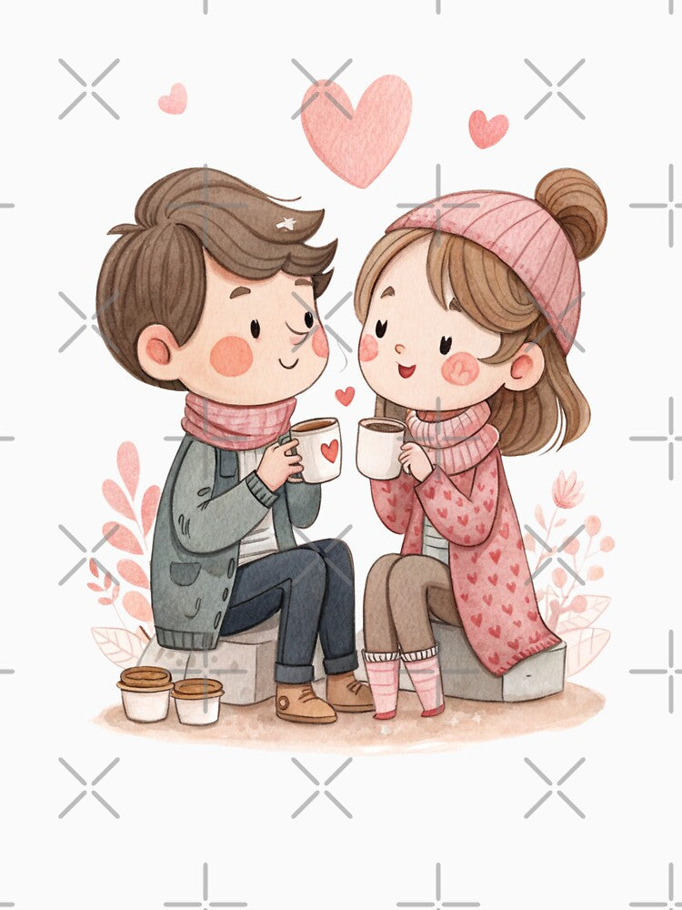 Adorable Couple Drinking Coffee Romantic Cute Valentine Design by Lulunza T-Shirts, Hoodie, Sweatshirt (Image 3)
