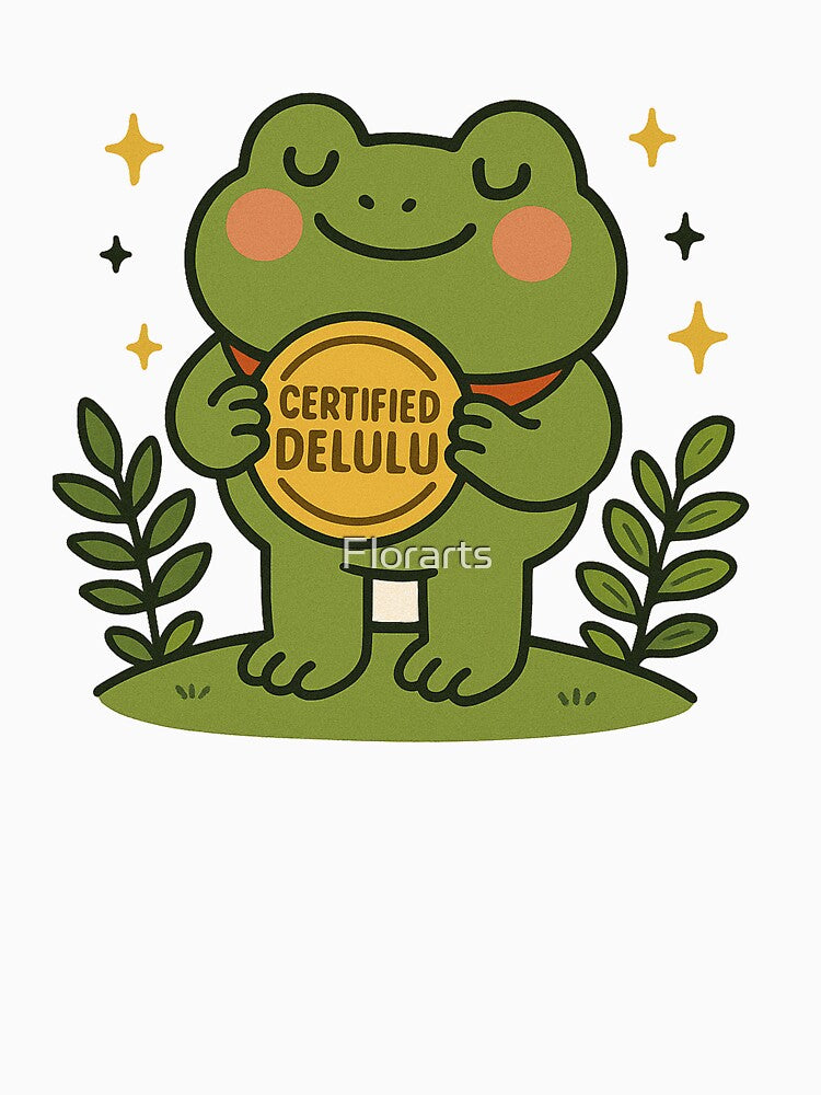 Certified Delulu Frog Meme, Cute Kawaii Frog Illustration by Florarts T-Shirts, Hoodie, Sweatshirt (Image 3)