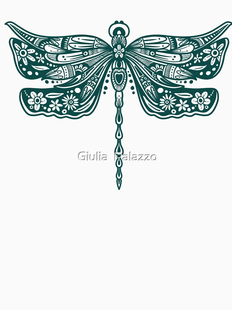 Dark Green Floral Dragonfly Design on light blue by Giulia  Palazzo T-Shirts, Hoodie, Sweatshirt | BlankRebels.com (Image 3)