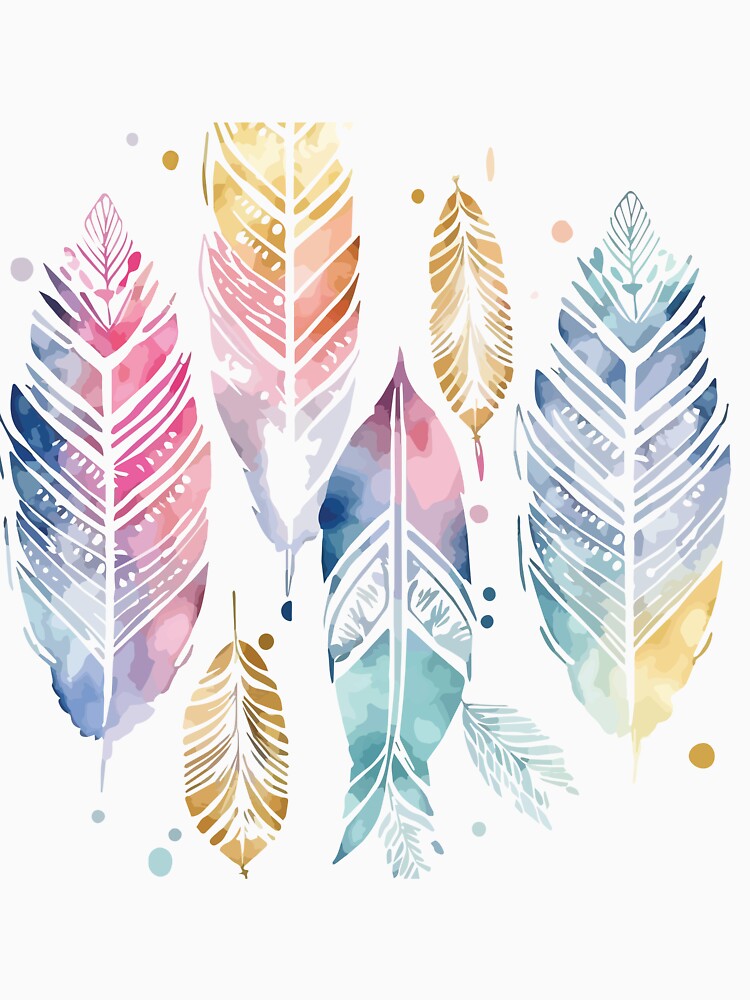 A Delicate Pastel Feathers Watercolor - Boho Chic Patterns by GVRDesign T-Shirts, Hoodie, Sweatshirt (Image 3)