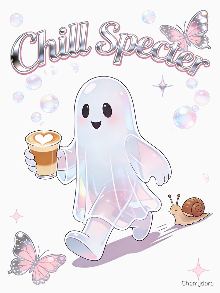 Chill Specter Ghost Holographic Aesthetic Coffee Lover Pastel Goth Art by Cherrydora T-Shirts, Hoodie, Sweatshirt (Image 3)