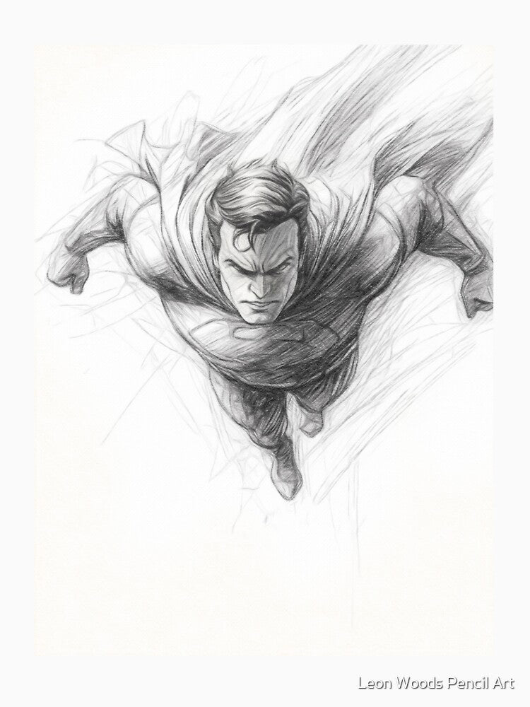 Dynamic Superhero Sketch by Leon Woods Pencil Art T-Shirts, Hoodie, Sweatshirt | BlankRebels.com (Image 3)