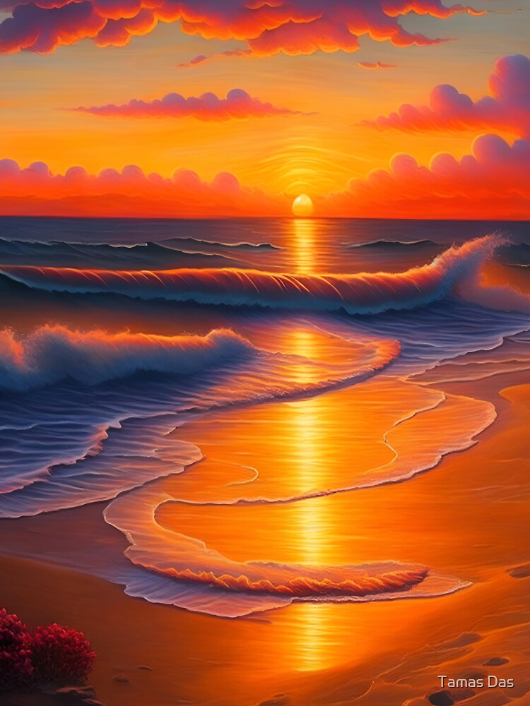 Orange Beach Sunset Painting by Tamas Das T-Shirts, Hoodie, Sweatshirt | BlankRebels.com (Image 3)