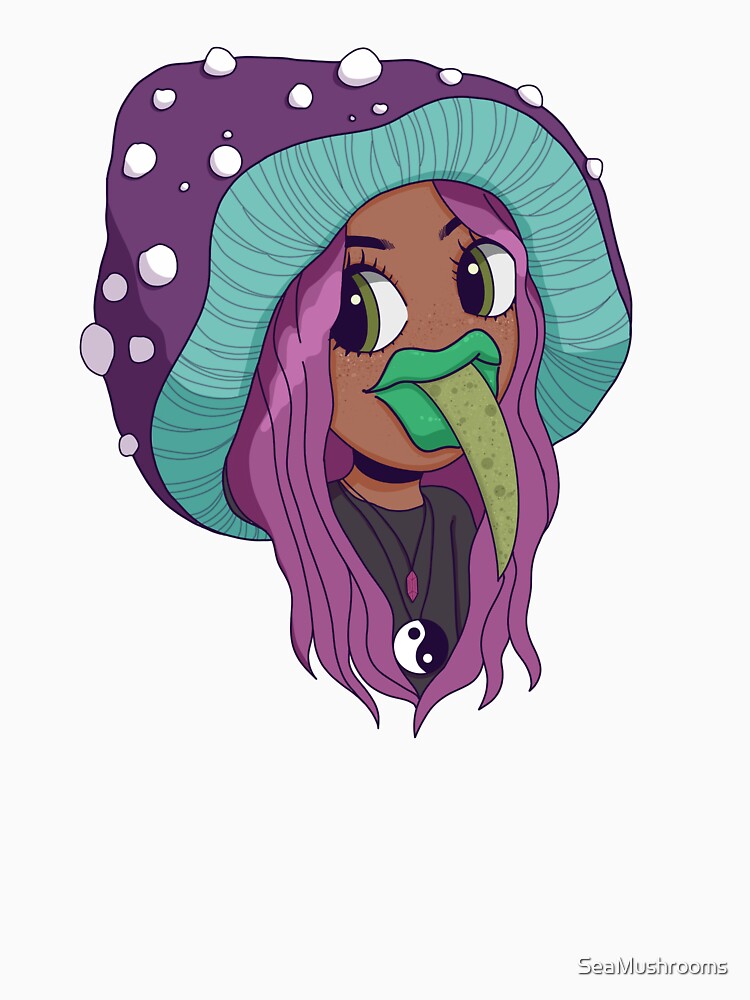 Hippie Mushroom Girl with Yin Yang Necklace by SeaMushrooms