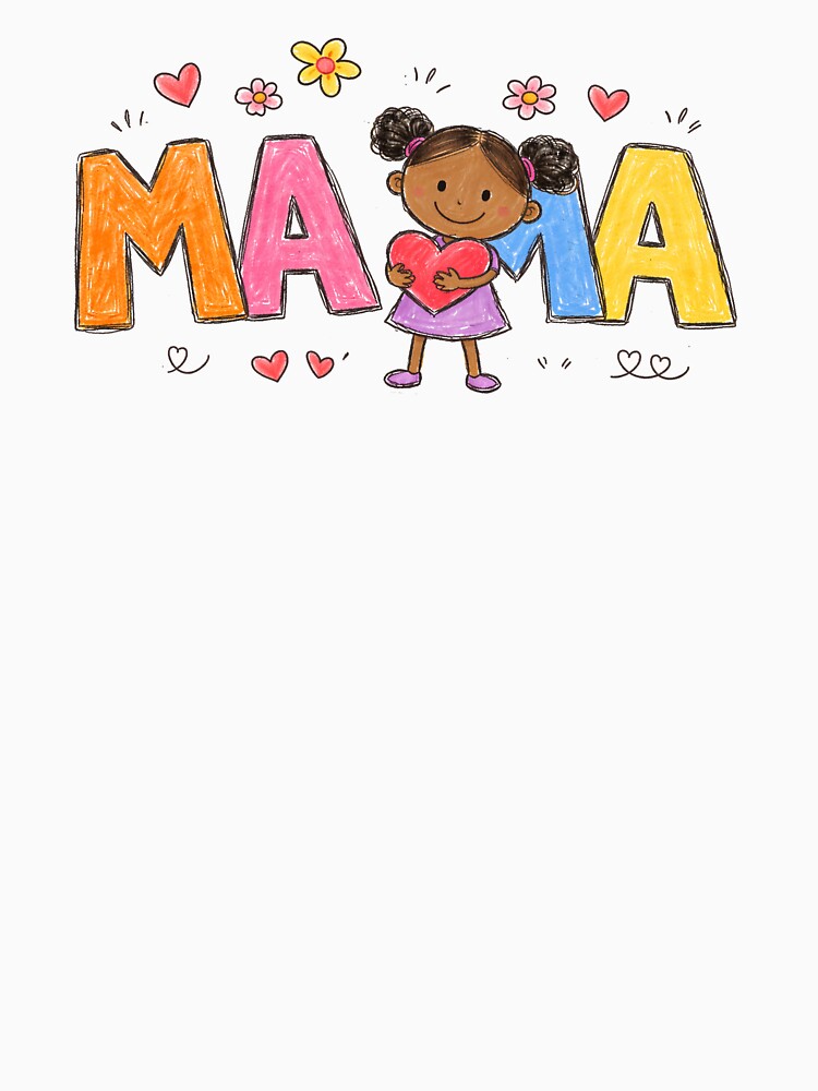 Mama - Cute Childlike Crayon Drawing with Heart - Melanin Version by LEFTERIS-DESIGN T-Shirts, Hoodie, Sweatshirt (Image 3)
