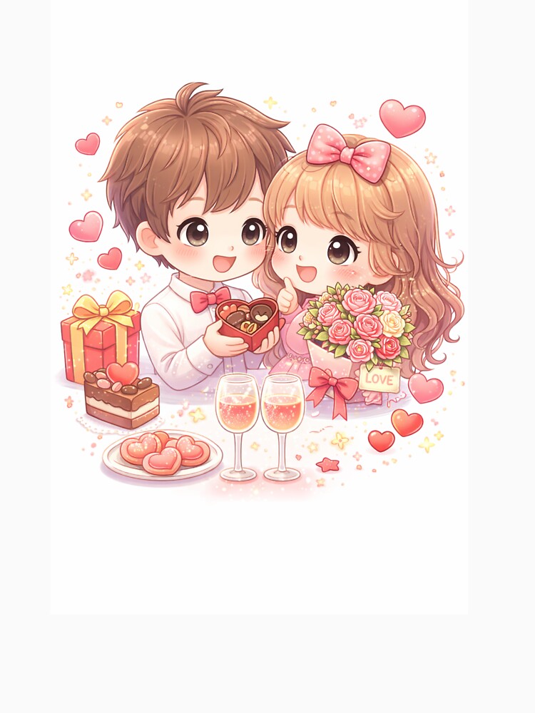 Kawaii Valentine Couple – Sweet Love Date by kimkosovo T-Shirts, Hoodie, Sweatshirt | BlankRebels.com (Image 3)