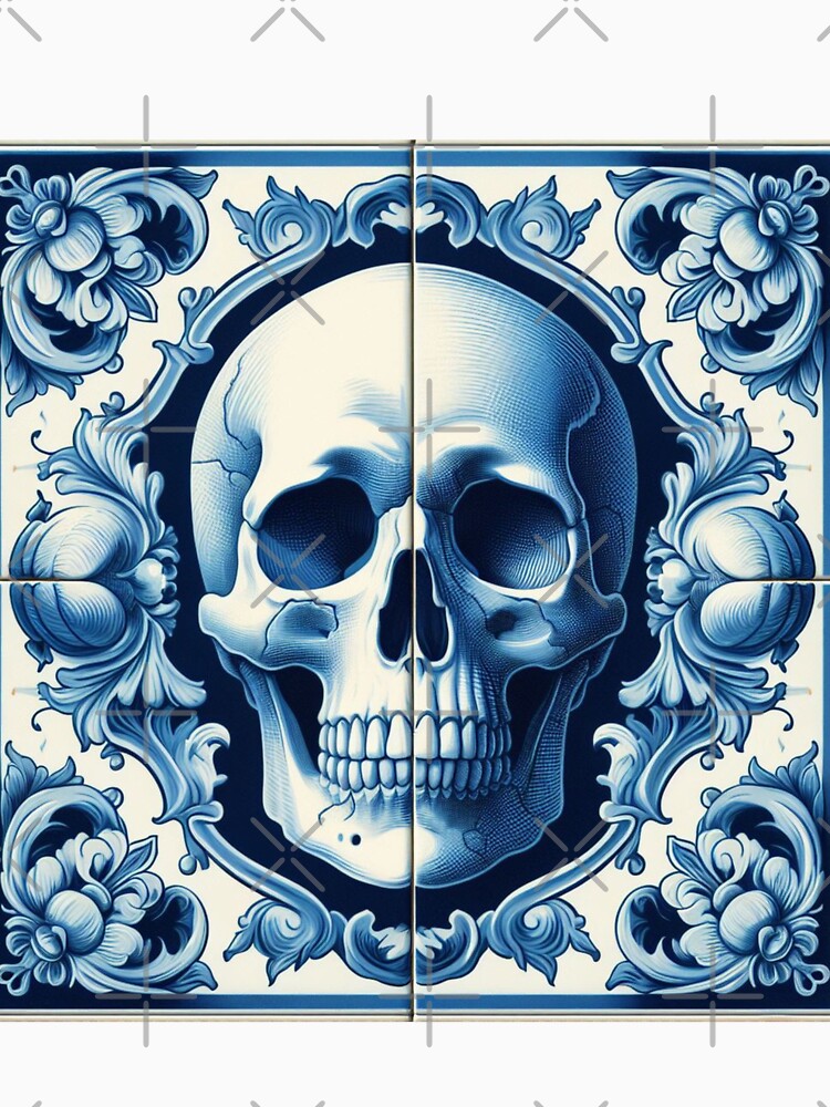 Delft Tile With Skull No.3 by ArtNook777 T-Shirts, Hoodie, Sweatshirt | BlankRebels.com (Image 3)
