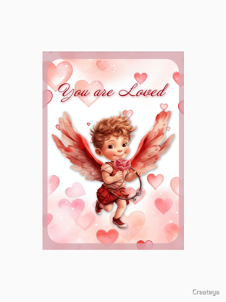 Valentine card with baby angel Cupid with wings St Valentine's Day postcard Watercolor by Createya T-Shirts,... (Image 3)