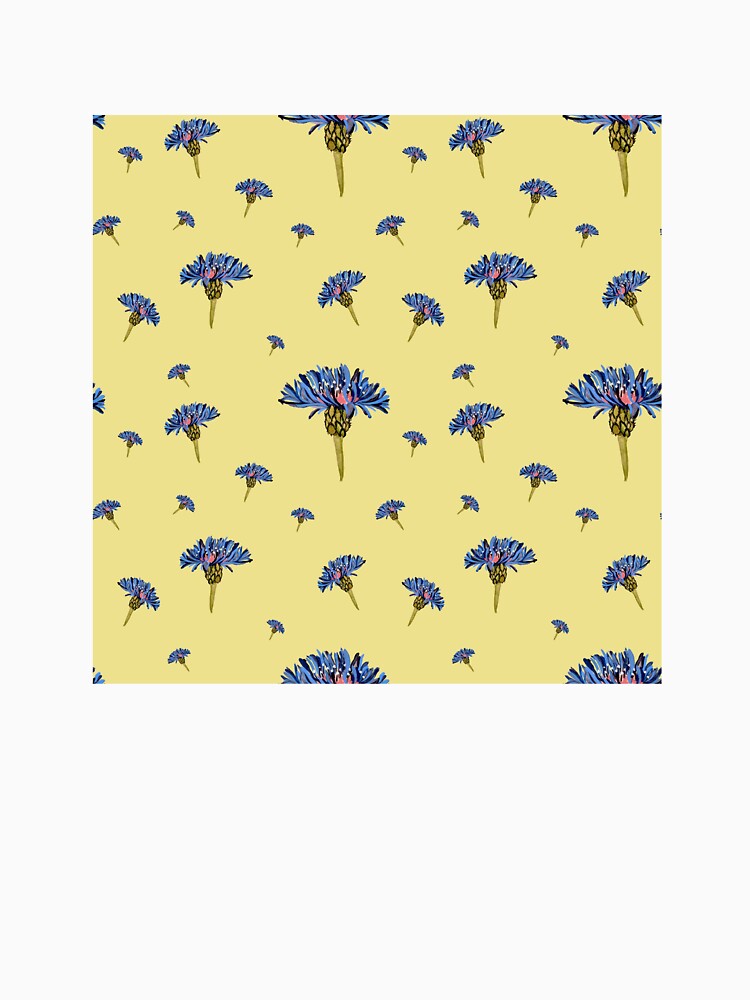 Flower blue violet pattern hand drawn watercolor yellow by Yana Mustafina | Boho Soulful Designs T-Shirts,... (Image 3)
