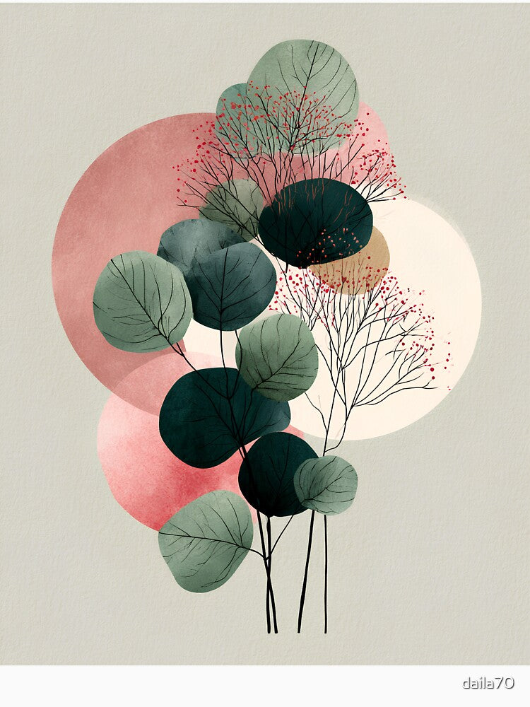 Boho Botanical Collage Eucalyptus Dusty Rose Circles by daila70