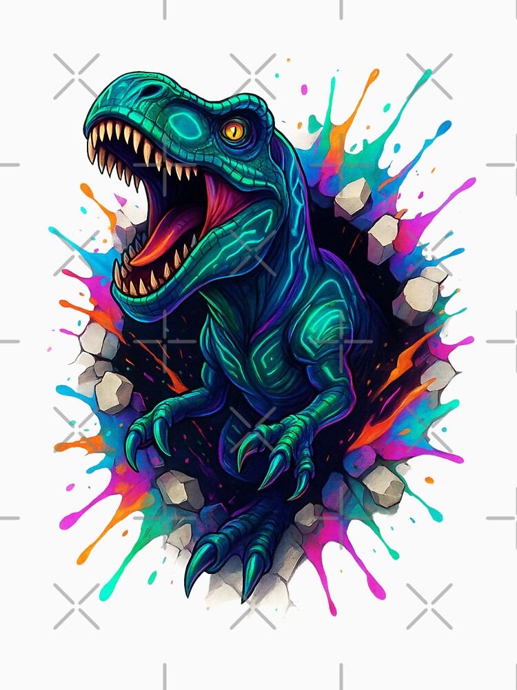 Futuristic Neon Dinosaur | Bioluminescent T-Rex Hybrid Illustration | Bold Cartoon Fantasy Art by 5CatDesign... (Image 3)