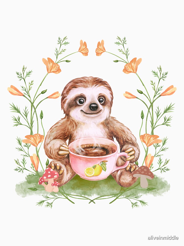 Cute Cottagecore Sloth Drinking Tea by aliveinmiddle T-Shirts, Hoodie, Sweatshirt | BlankRebels.com (Image 3)