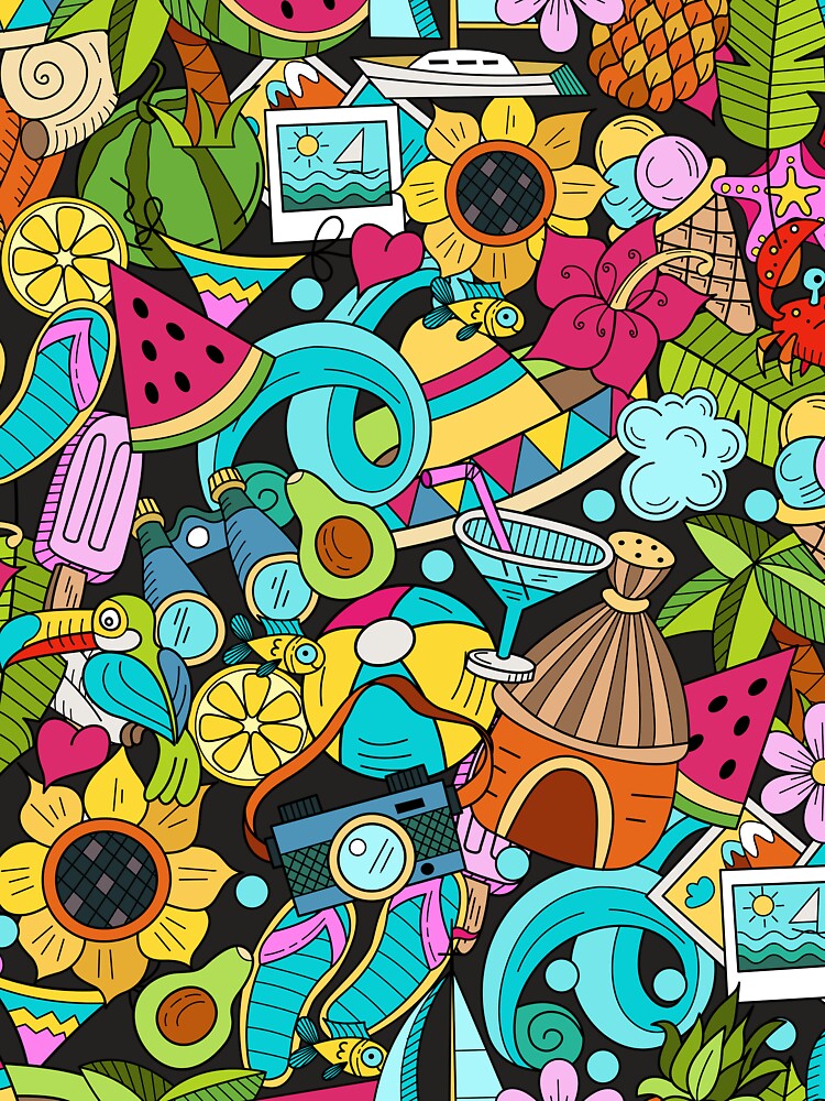 Hand drawn cartoon seamless pattern Doodle summer vacation poster design template. by ketkidesign T-Shirts,... (Image 3)