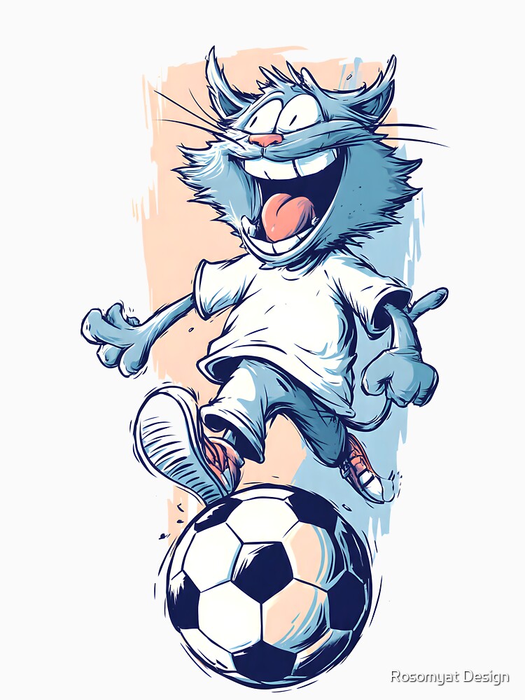 Funny Soccer Cat – Cartoon Football Cat Art by Rosomyat Design