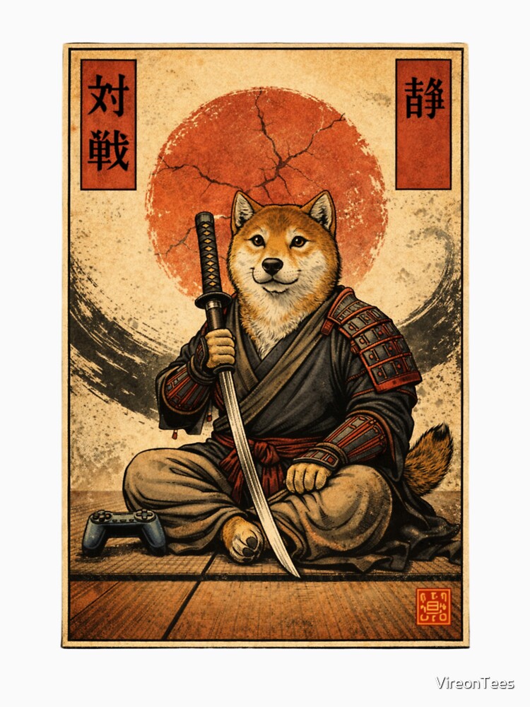 Samurai Shiba Gamer – Japanese Warrior Dog Aesthetic T-Shirt by VireonTees Hoodie, Sweatshirt | BlankRebels.com (Image 3)
