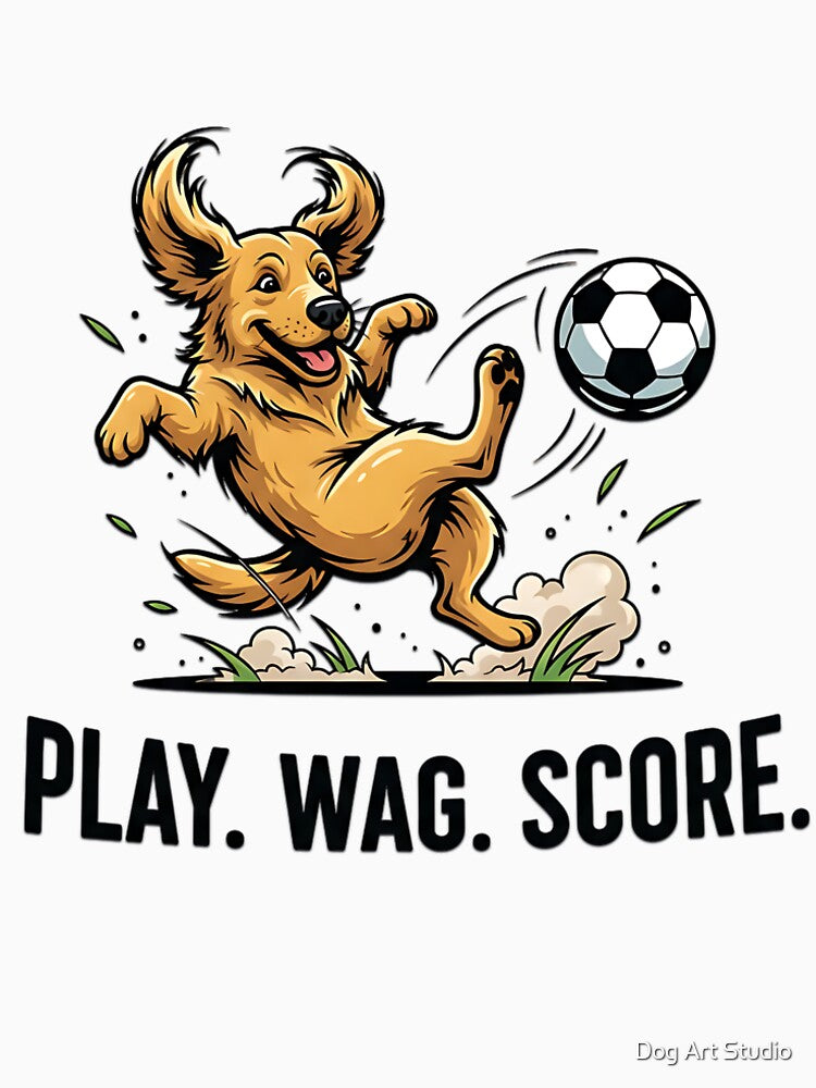 Play Wag Score – Cute Soccer Dog T-Shirt by Dog Art Studio
