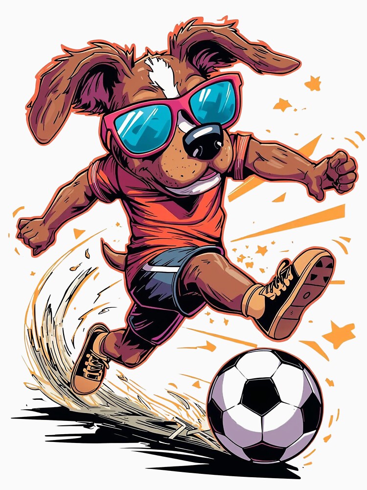 Cool Sporty Dog Playing Soccer Funny Cartoon T-Shirt & Sticker by Bada-stickers