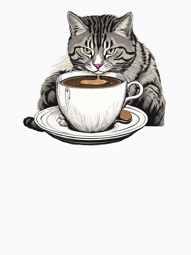 A cat sipping a cup of coffee Classic by othmanebhl