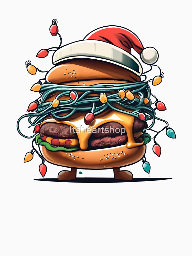 Burger With Santa Hat And Christmas Lights by Itsheartshop T-Shirts, Hoodie, Sweatshirt | BlankRebels.com (Image 3)