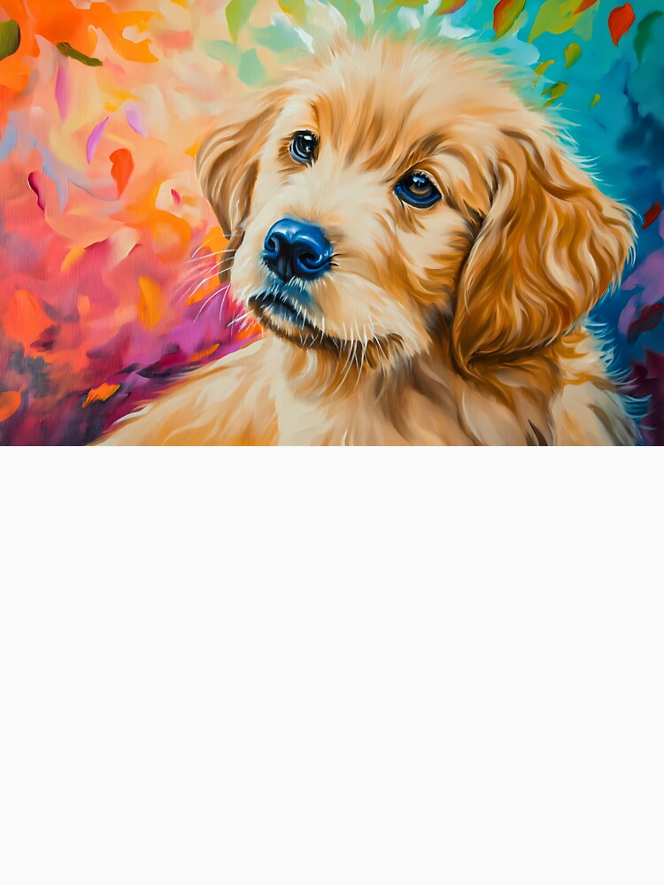 Cute adorable golden retriever puppy, pet dog pup colorful painting artwork art by PictureUp T-Shirts, Hoodie,... (Image 3)