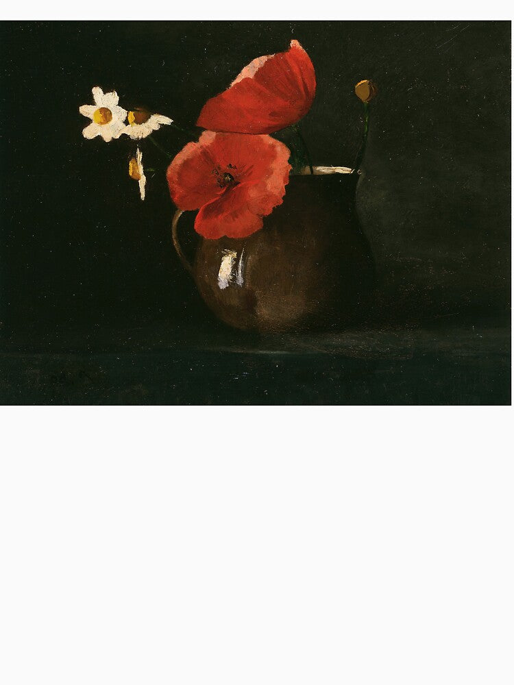 Poppies and Daisies | Dark Academia Decor | Vintage Restored Dark Floral Oil Painting of Flowers by archerfield... (Image 3)