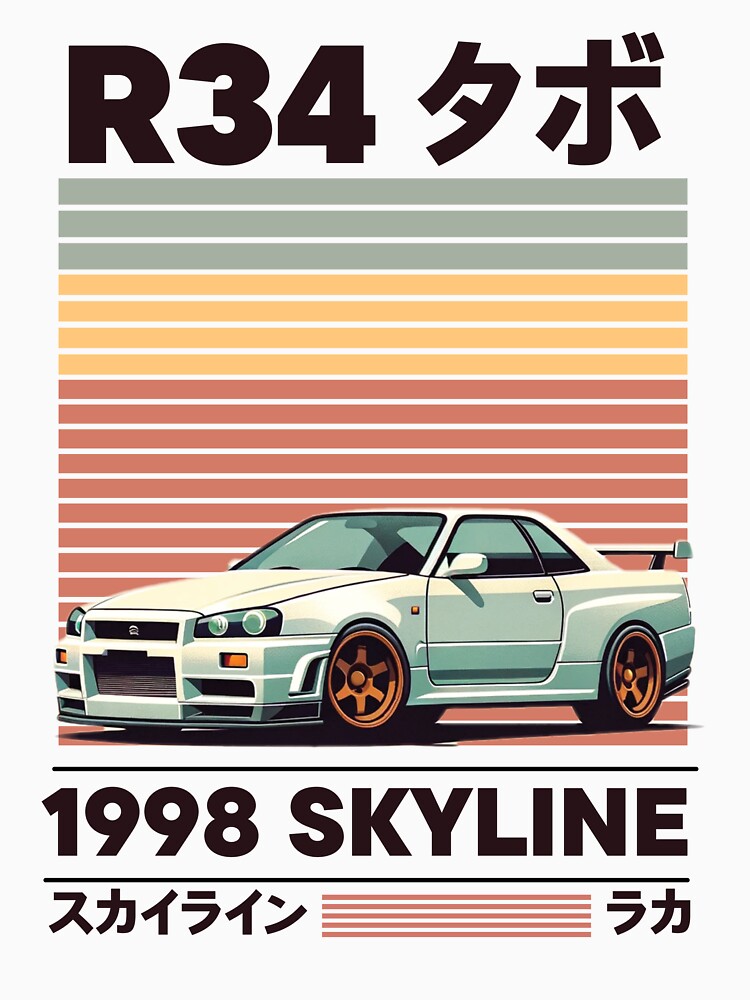 1998 Nissan R34 Skyline Retro Poster by statictextiles T-Shirts, Hoodie, Sweatshirt | BlankRebels.com (Image 3)