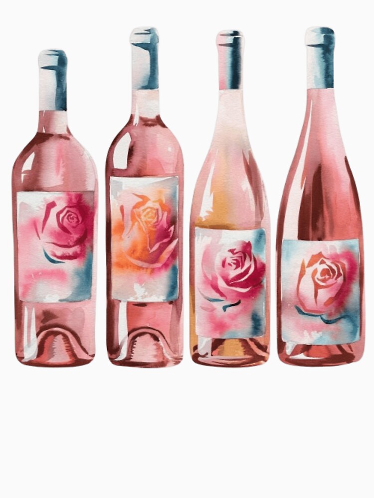 Watercolor Pink Wine Bottles by ArtQueen777