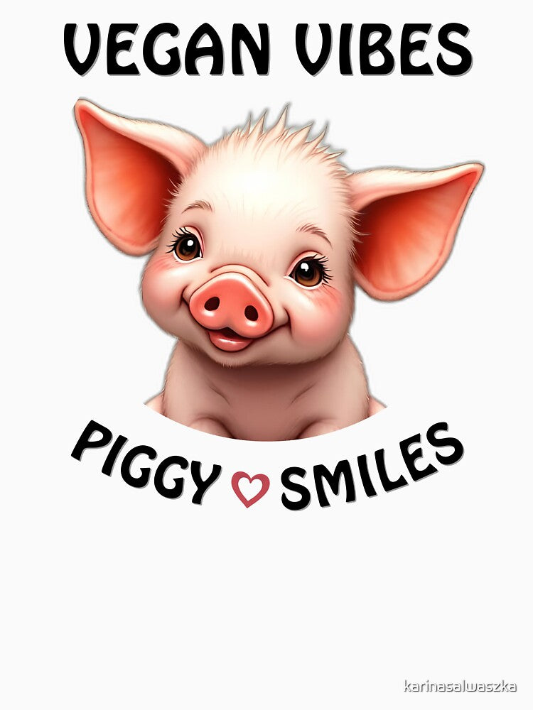 Vegan Vibes Piggy Smiles, Cute Baby Pig, Cute Animals, Animal Tees, Animal Rights Shirts by karinasalwaszka... (Image 3)