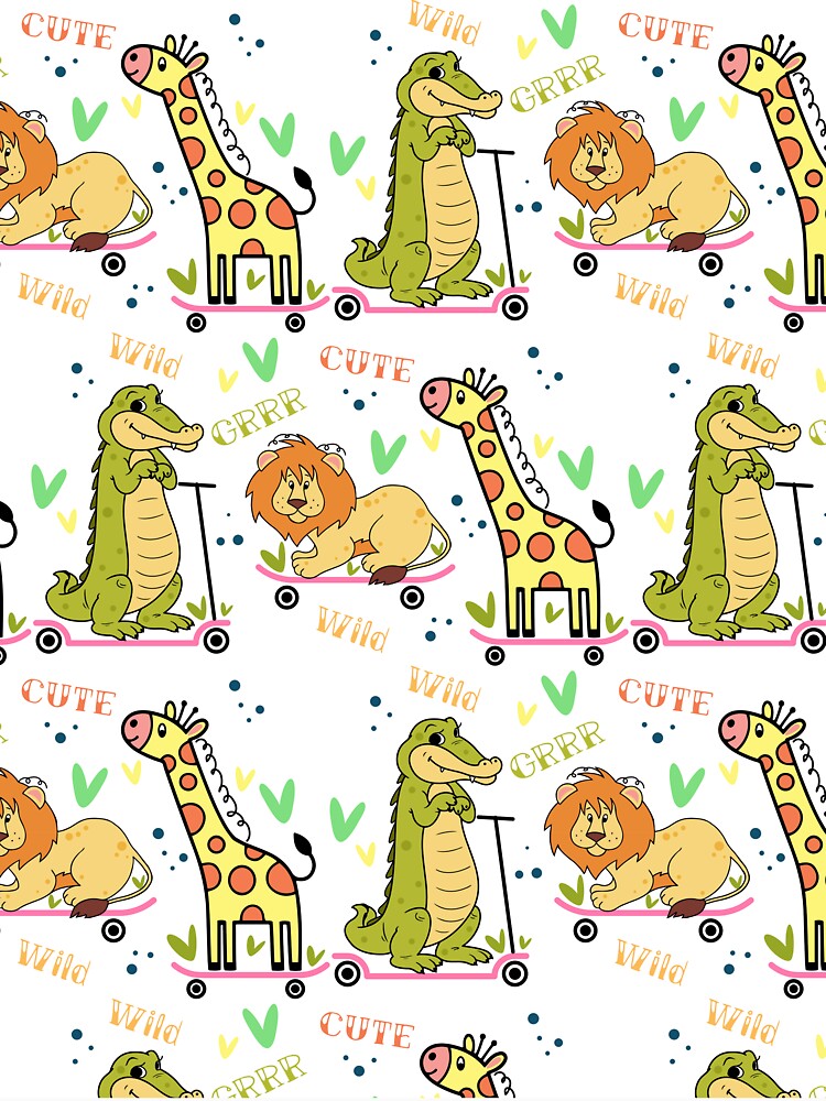 seamless pattern with animals, colorful doodle wild animals and words pattern by SabinArt T-Shirts, Hoodie,... (Image 3)