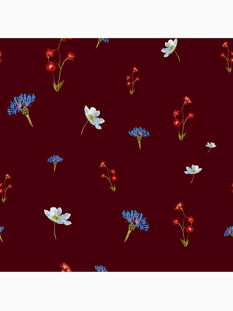 Flower blue red daisy seamless watercolor pattern red by Yana Mustafina | Boho Soulful Designs T-Shirts,... (Image 3)