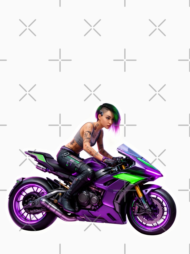 Girl on Cyber Punk Motorbike by aykiradesigns T-Shirts, Hoodie, Sweatshirt | BlankRebels.com (Image 3)