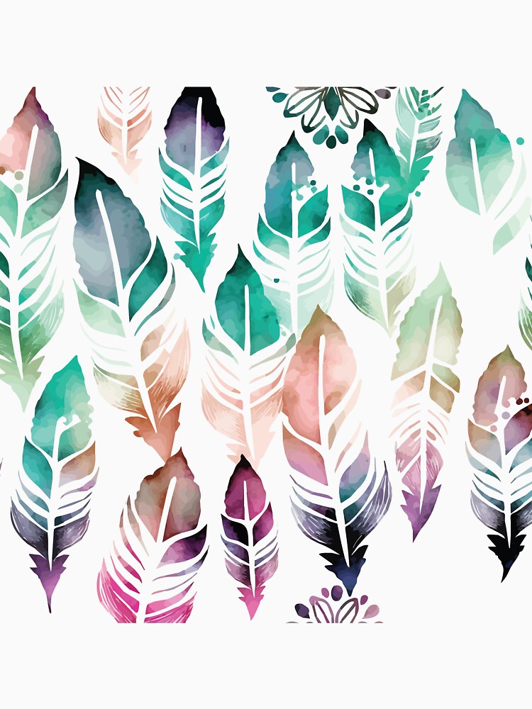 A Delicate Watercolor Print of Feathers- Boho Chic Patterns by GVRDesign T-Shirts, Hoodie, Sweatshirt (Image 3)