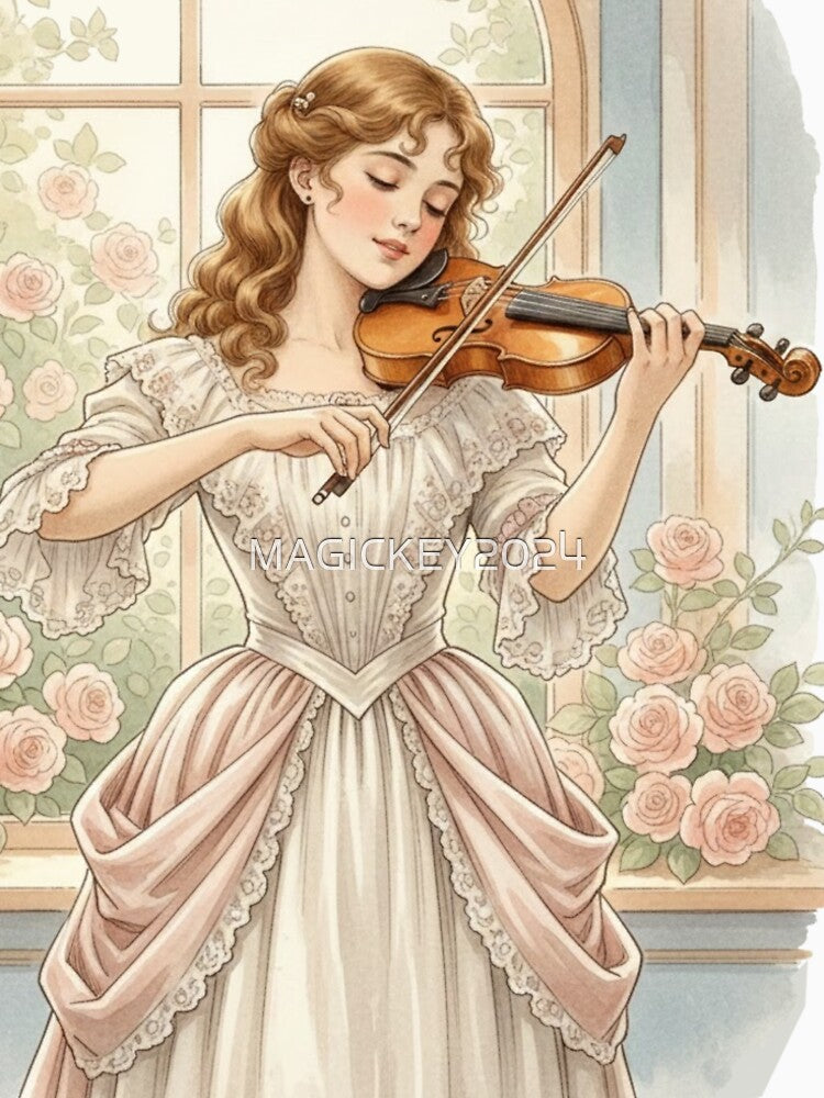 Vintage Victorian Violinist Aesthetic Romanticism Music Art by MAGICKEY2024 T-Shirts, Hoodie, Sweatshirt (Image 2)