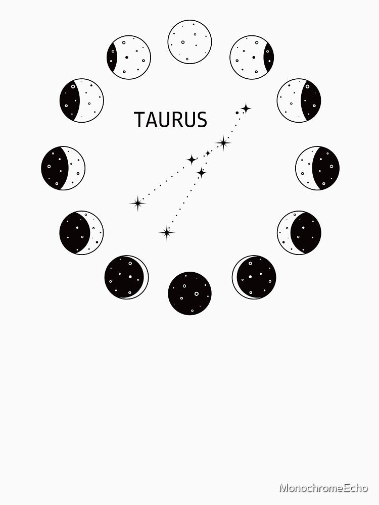 Moon phases and zodiac constellation Taurus by MonochromeEcho T-Shirts, Hoodie, Sweatshirt | BlankRebels.com (Image 3)