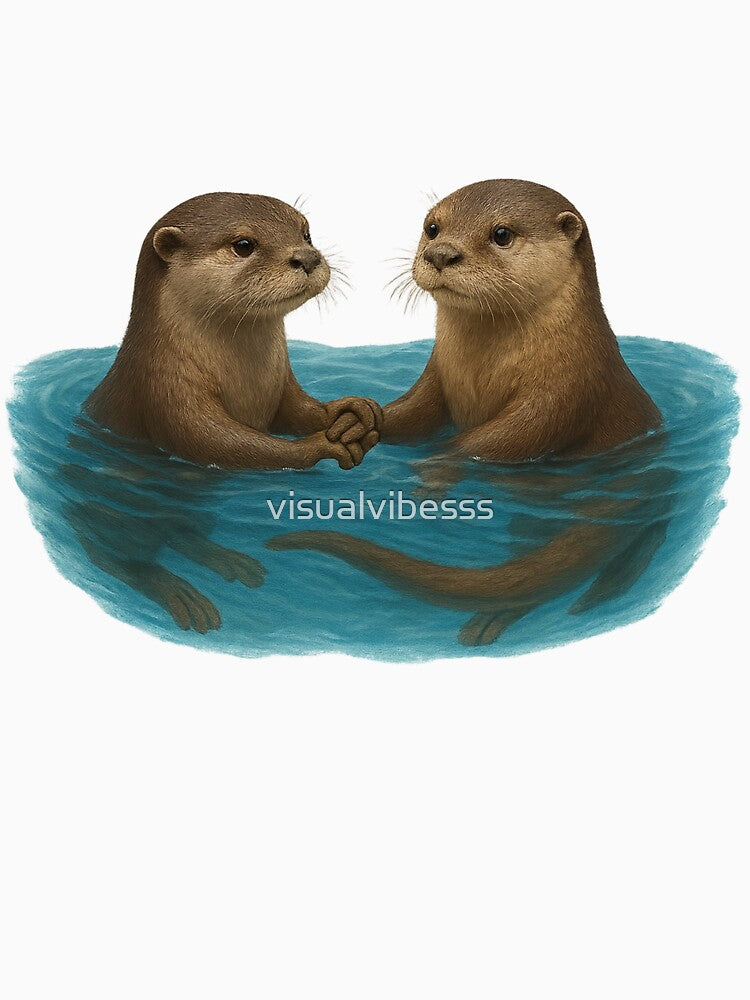 Realistic Digital Drawing - Otters Swimming and Holding Hands by visualvibesss T-Shirts, Hoodie, Sweatshirt (Image 3)