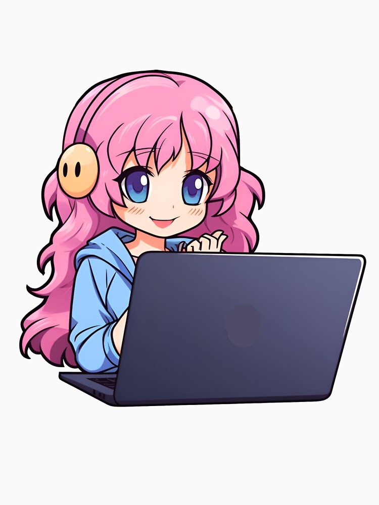 Cute Anime Girl With Laptop by Uryummypie