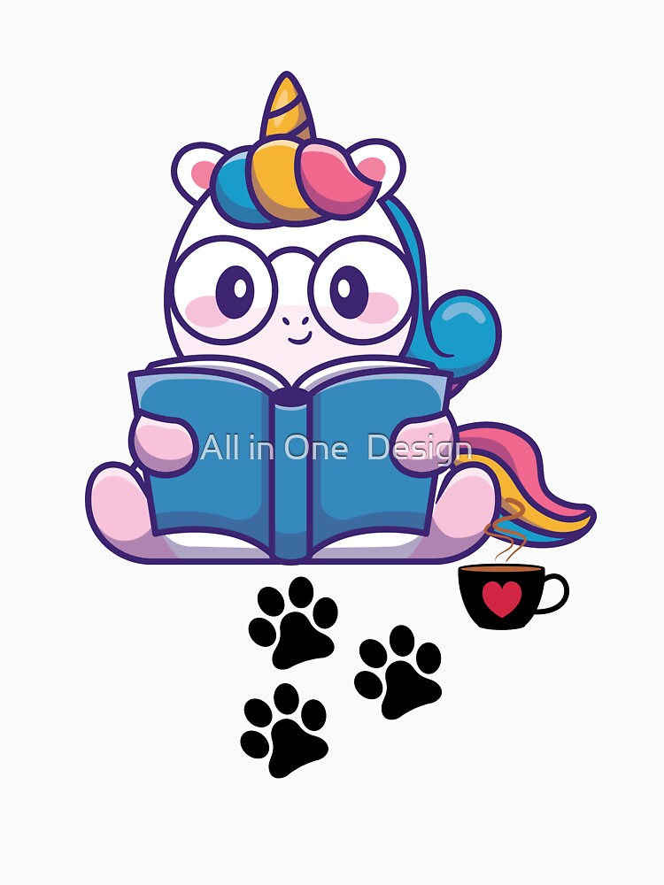 Unicorn Book And Coffee by All in One  Design