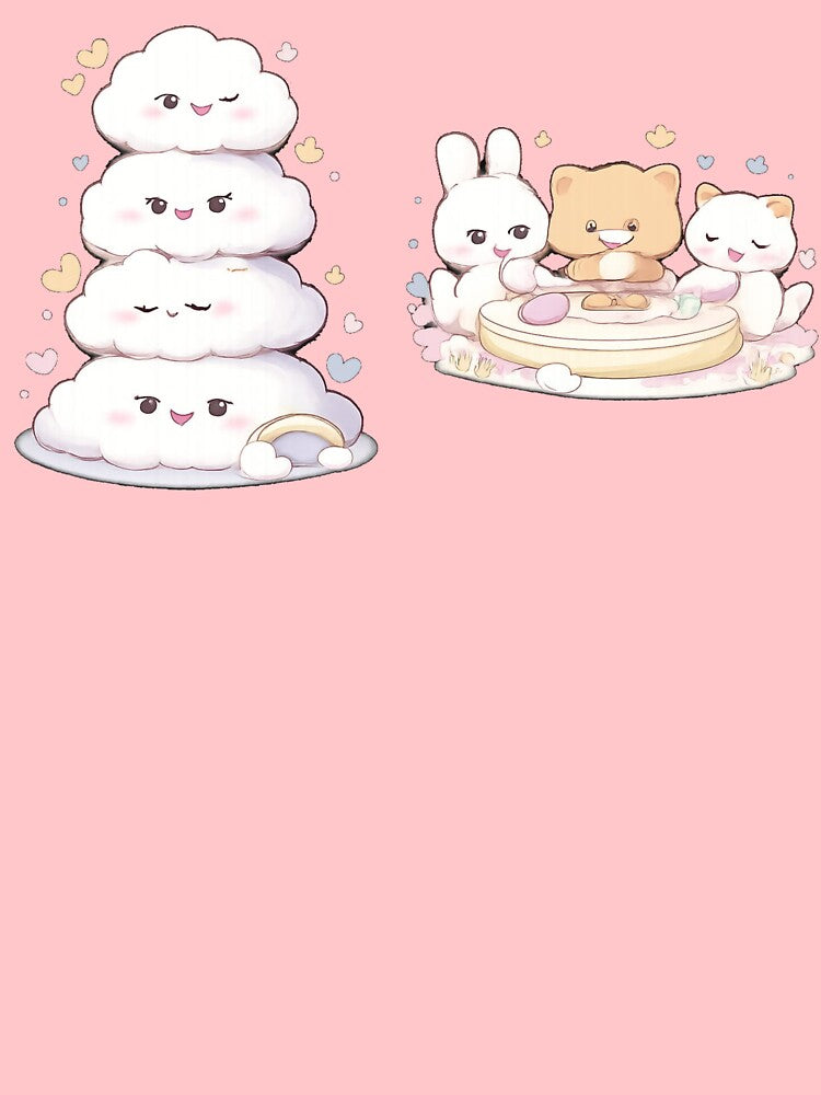 Cute Kawaii Cloud Friends T-Shirt | Adorable Pastel Cartoon Tee by KDesignCrafts Hoodie, Sweatshirt (Image 3)