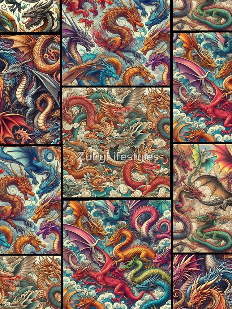 Dragons  Mosaic of tiled dragon sketch art by ZulryLifestyles T-Shirts, Hoodie, Sweatshirt | BlankRebels.com (Image 3)