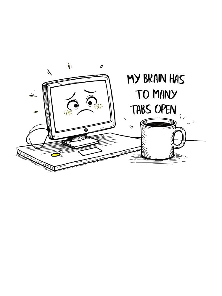 MY BRAIN HAS TOO MANY TABS OPEN - Funny Multitasking Cartoon Vector by Design-Pro-21 T-Shirts, Hoodie, Sweatshirt (Image 3)