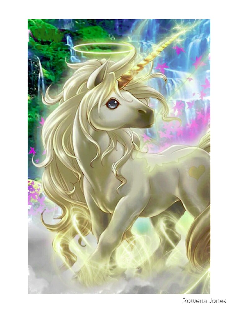 Unicorn with Halo Long Hair Front of Waterfall by Rowena Jones T-Shirts, Hoodie, Sweatshirt | BlankRebels.com (Image 3)