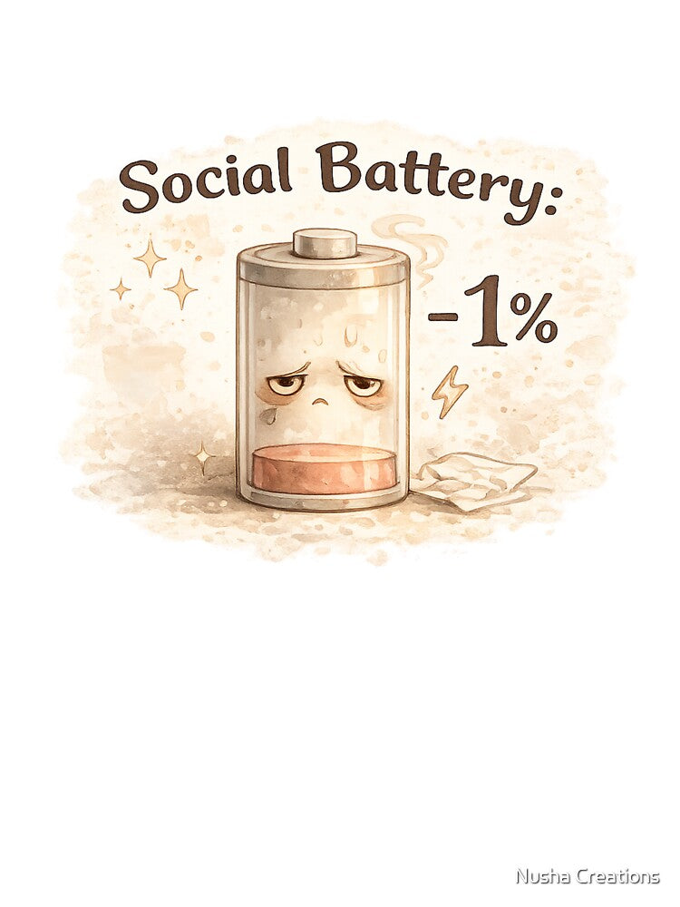 Social Battery 1% – Funny Introvert Mood Watercolor Sticker by Nusha Creations T-Shirts, Hoodie, Sweatshirt (Image 3)
