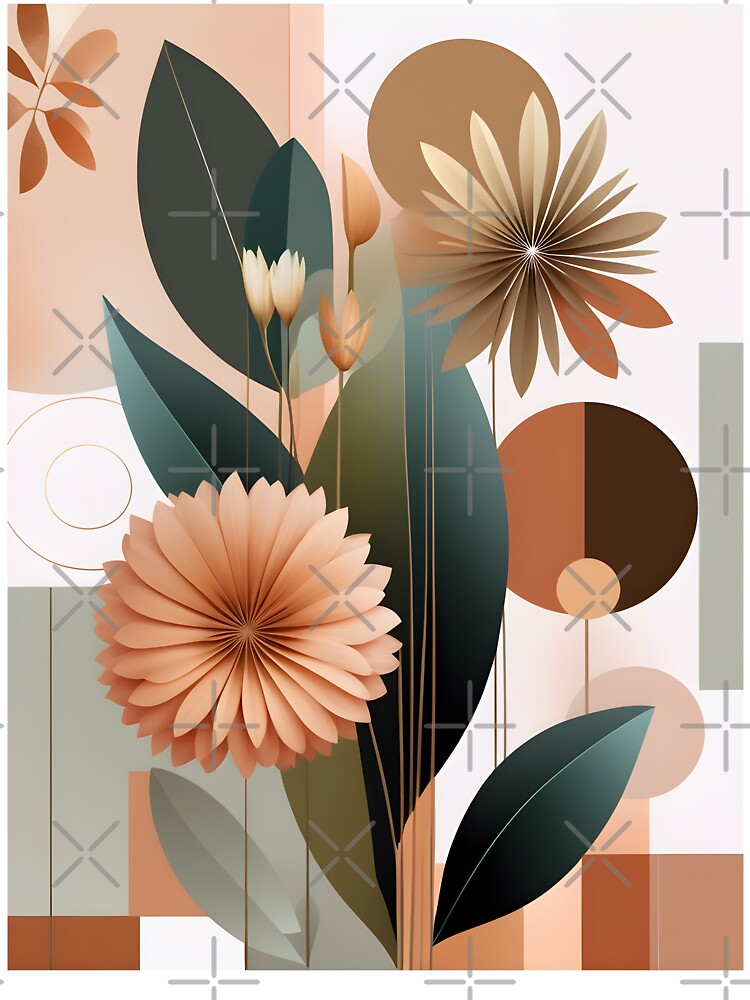 Mid Century Botanical Retro Geometric Leaves  Florals  Terra Cota Green by Prints and Lifestyle T-Shirts,... (Image 3)