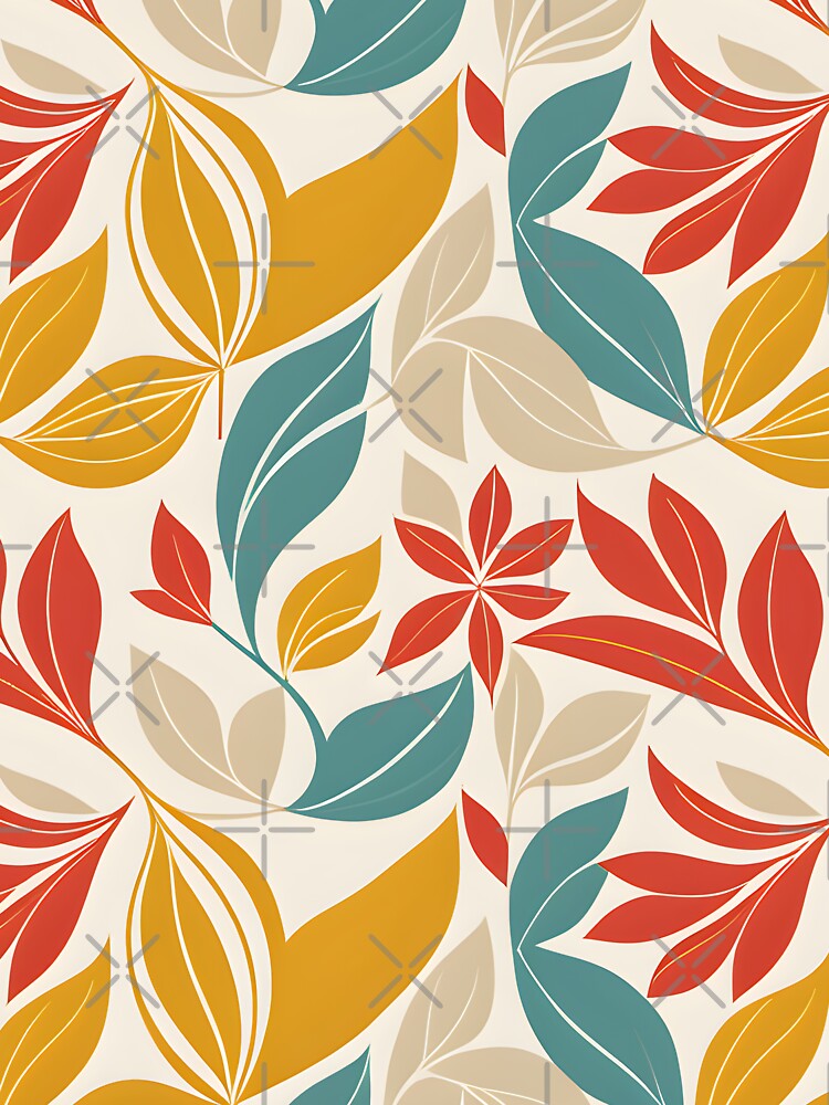 Retro Mid Mod Abstract Botanical Red, Mustard, Cream by Prints and Lifestyle T-Shirts, Hoodie, Sweatshirt (Image 3)