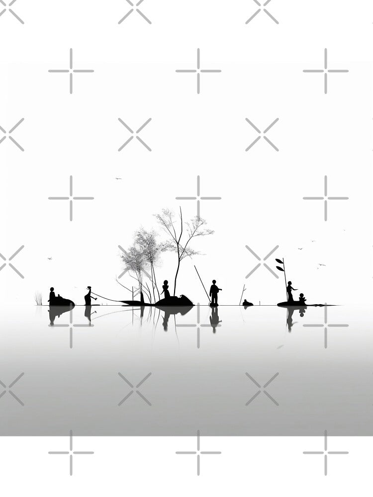 Minimalist digital art stick figures fishing abstract art by Feluceo