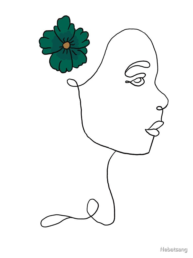 Line Art Drawing - Woman & Green Floral by Nebatsang T-Shirts, Hoodie, Sweatshirt | BlankRebels.com (Image 3)