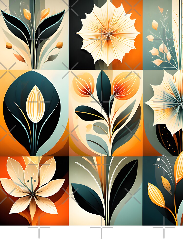 Mid Century Botanical Retro Geometric Leaves  Florals  Tangerine, Yellow by Prints and Lifestyle T-Shirts,... (Image 3)