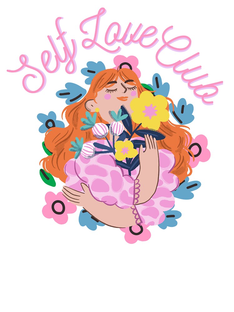 Self Love Club Illustration | Positive Mental Health Art | Cute Floral Girl Design by Wander & Whim Designs... (Image 3)