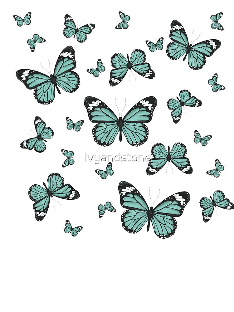 Clutch of Teal/Aqua Monarch Butterflies Illustration by ivyandstone T-Shirts, Hoodie, Sweatshirt | BlankRebels.com (Image 3)