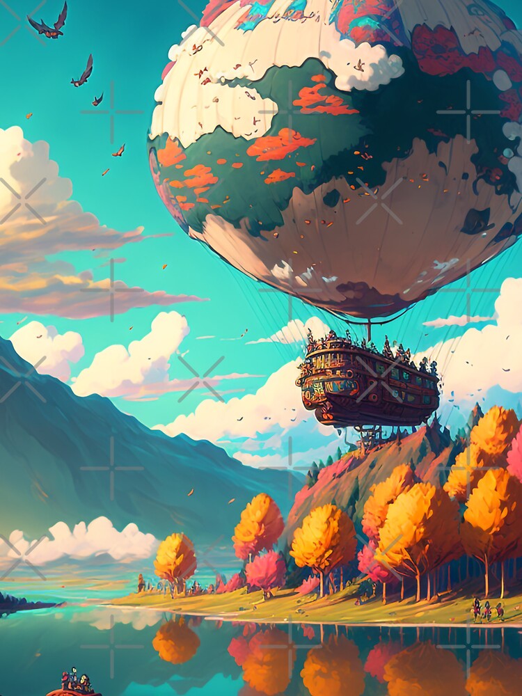 Balloon Adventure Fantasy Landscape Art 02 - Colorful Cartoon Travel by Sunchaser World T-Shirts, Hoodie,... (Image 3)